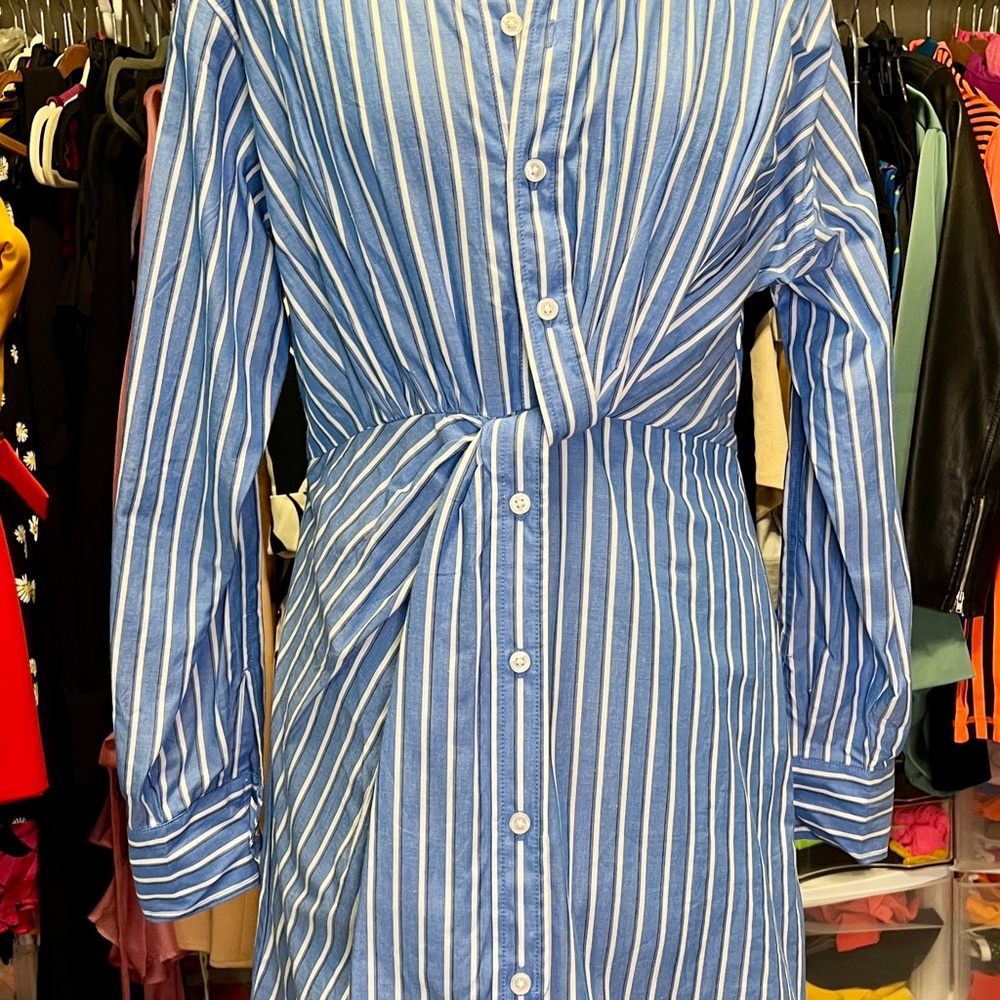 Blue and White Striped Button-Up Dress